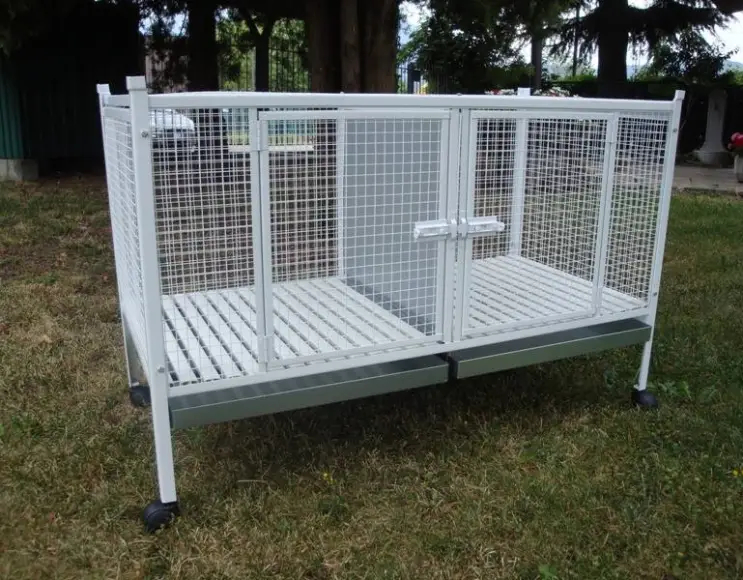 Cage pour chien et chat biplace 120x60 cm avec pieds et roulettes